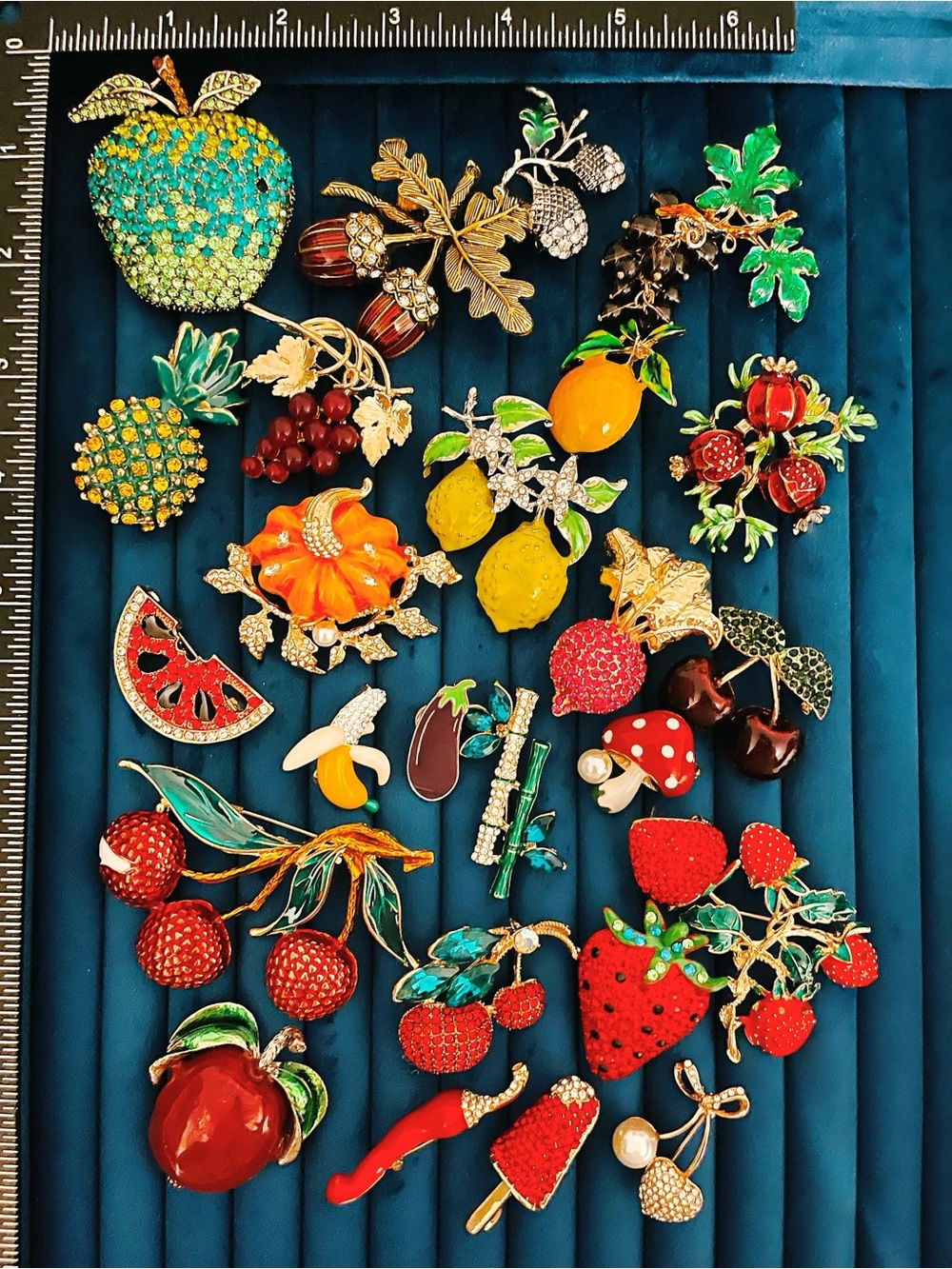 Lot 26pc Fruit Vegetable Brooch Pins Strawberry Cherry Lemon Lychee Enamel Mix